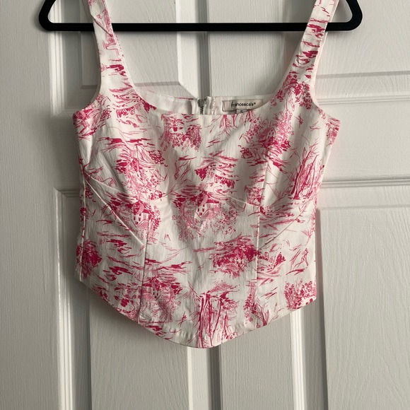 Francesca's Collections Pink and White Patterned Top S - Picture 2 of 8